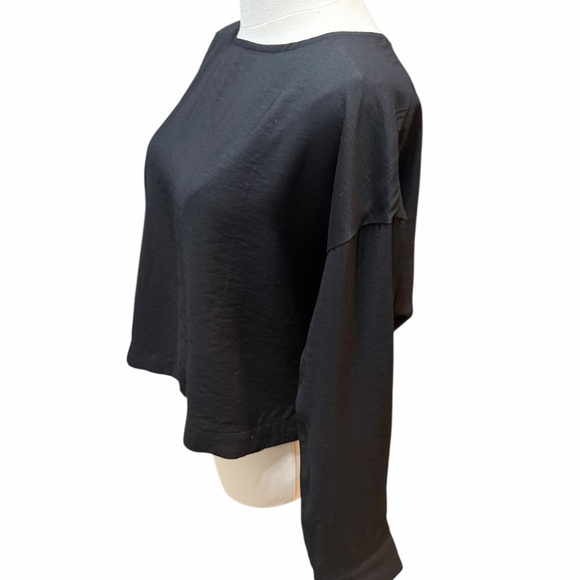 NWT Madewell Long Sleeve Crop Tulip Back Elegant Black Women's Top Small - Picture 4 of 12